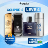 4 Perfumes Masculinos (100ml) - 1 Million | Bleu de Chanel | 212 MEN | 212 VIP Black (5 Anos Armazém do Perfume)