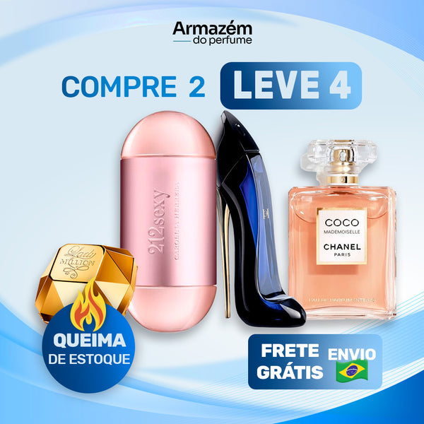 4 Perfumes Femininos (100ml) - Mademoiselle | Good Girl | Lady Milion | 212 VIP Sexy (5 Anos Armazém do Perfume)