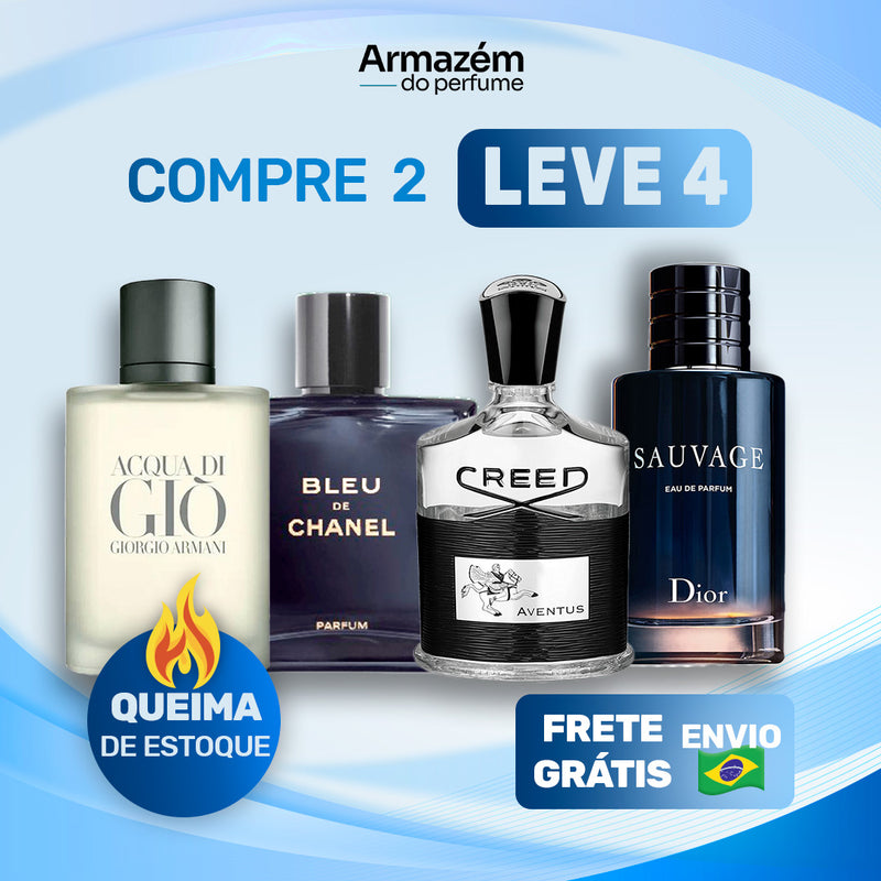 4 Perfumes Masculinos (100ml) - Sauvage | Creed | Giorgi Armani | Bleu de Chanel | (5 Anos Armazém do Perfume)