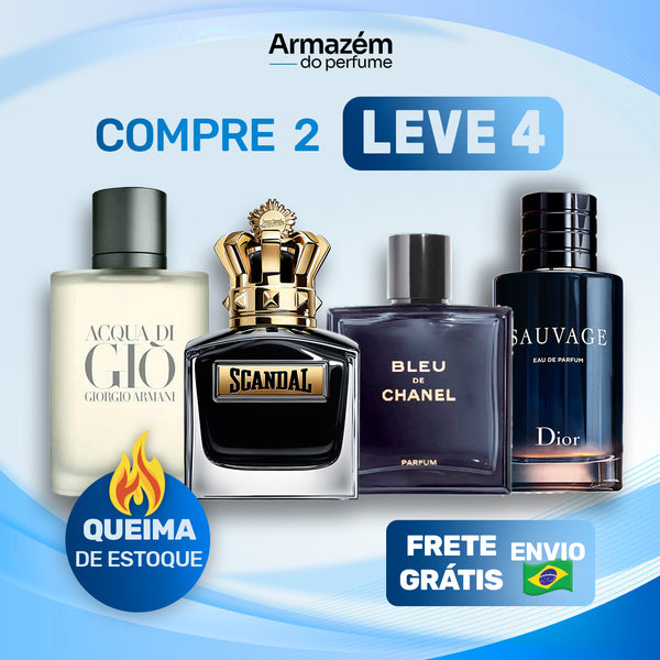 4 Perfumes Masculinos (100ml) -  Sauvage | Scandal | Giorgi Armani | Bleu de chanel (5 Anos Armazém do Perfume)