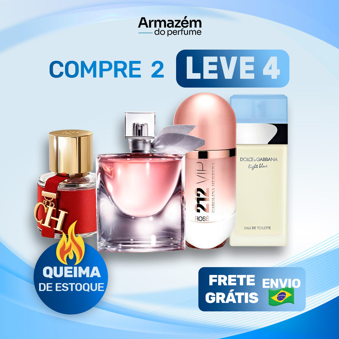 4 Perfumes Femininos (100ml) - 212 VIP Rosé |  La vi est belle | Light Blue | Carolina Herrera CH (5 Anos Armazém do Perfume)