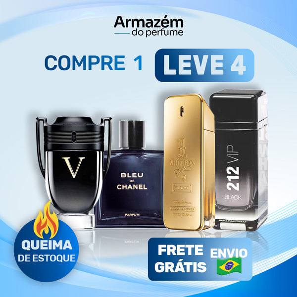 Combo 4 Perfumes Masculinos Importados (100ml) - 1 Million | 212 | Invictus | BLEU (5 Anos Armazém do Perfume)