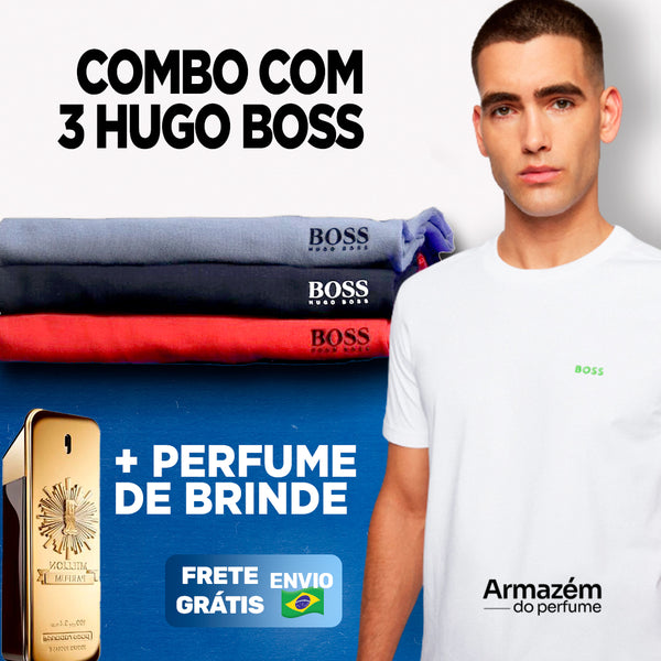 Compre 1 Leve 3 Camisetas H. Boss + Perfume Brinde