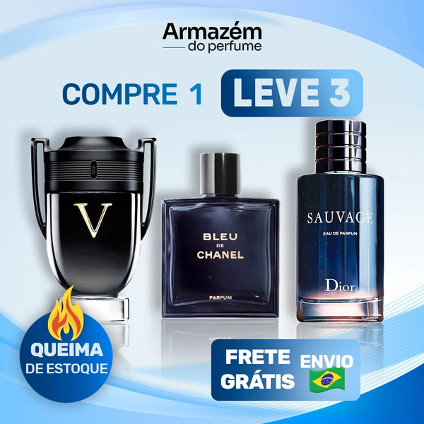 3 Perfumes Masculinos Importados (100ml) - Sauvage Dior | Invictus | BLEU Chanel (5 Anos Armazém do Perfume)