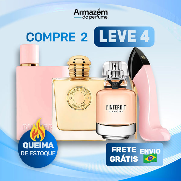 4 Perfumes Femininos (100ml) -  Burberry Her | Burberry Goddess | L’interdit | Good Girl Blush (5 Anos Armazém do Perfume)