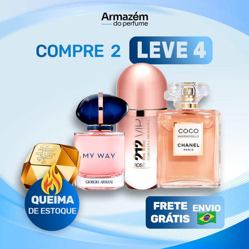 4 Perfumes Femininos (100ml) - Lady Million | 212 VIP Rosé | My Away | Mademoiselle (5 Anos Armazém do Perfume)