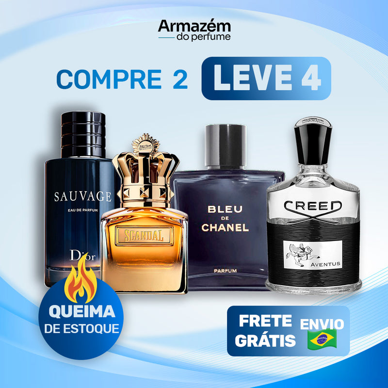 4 Perfumes Masculinos TESTER (100ml) -  Scandal | Sauvage | Bleu de chanel | Creed (5 Anos Armazém do Perfume)