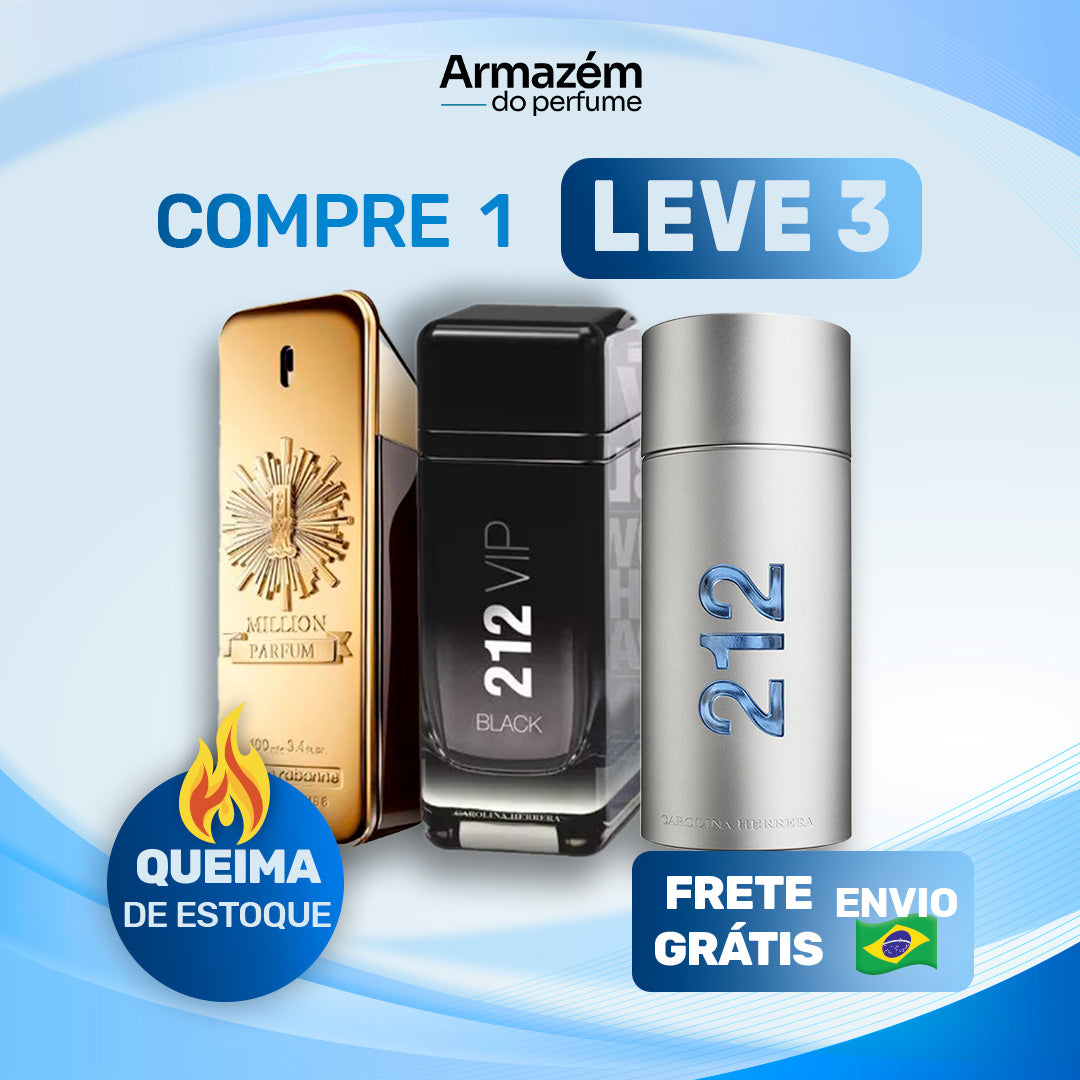 3 Perfumes Masculinos (100ml) - 1 Million | 212 MEN | 212 Black (5 Anos Armazém do Perfume)