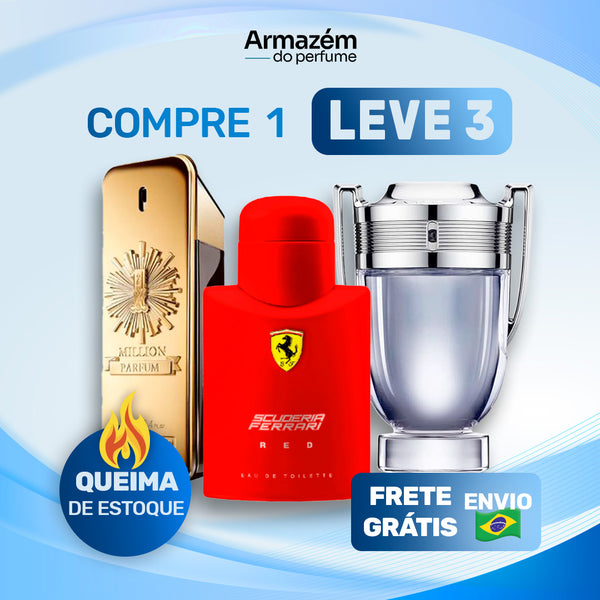 3 Perfumes Masculinos TESTER (100ml) - 1 Million | Invictus | Ferrari Red | (5 Anos Armazém do Perfume)