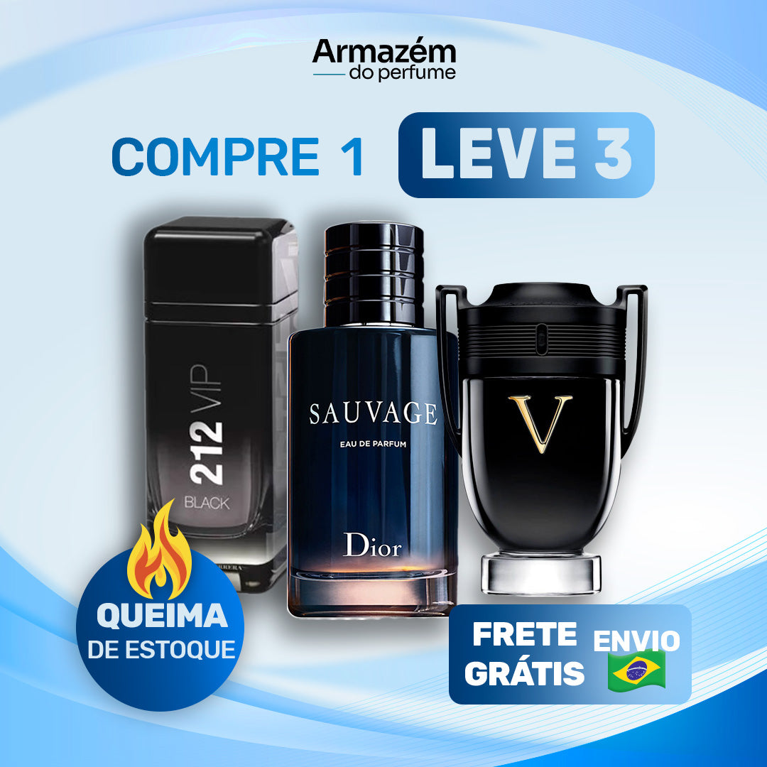 3 Perfumes Masculinos (100ml) - Sauvage | Invictus Victory | 212 VIP Black (5 Anos Armazém do Perfume)