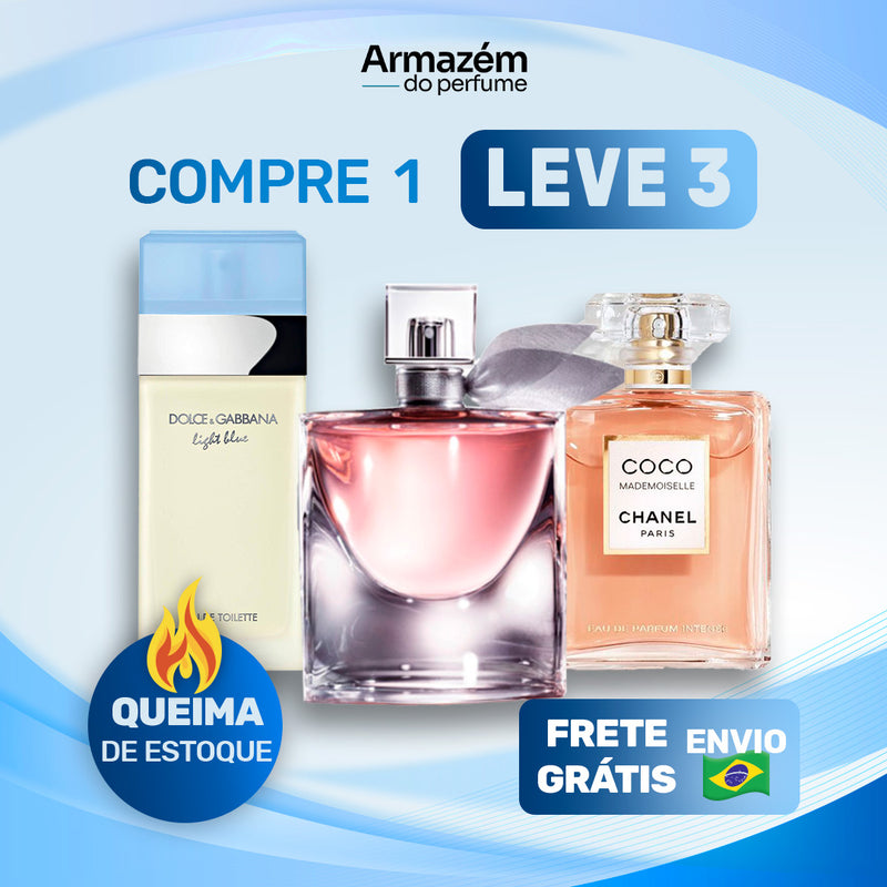 3 Perfumes Femininos TESTER (100ml) - Light Blue | La Vie est Belle | Mademoiselle (5 Anos Armazém do Perfume)