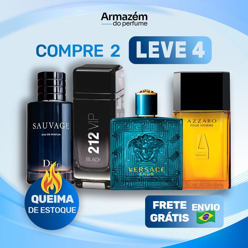 4 Perfumes Masculinos TESTER (100ml) - 212 VIP | Sauvage | Versache | Azzaro (5 Anos Armazém do Perfume)