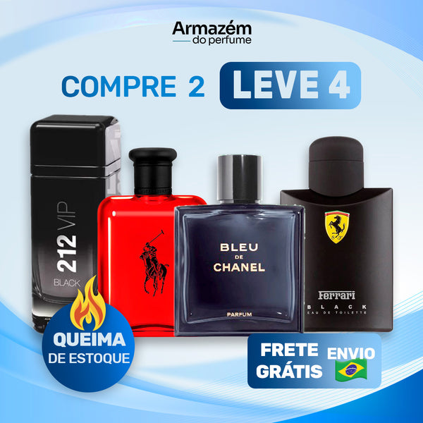 4 Perfumes Masculinos TESTER (100ml) - Ferrari Black | Polo RED | BLEU DE CHANEL | 212 VIP MEN (5 Anos Armazém do Perfume)