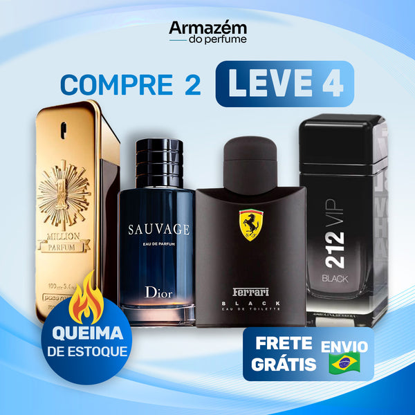 4 Perfumes Masculinos TESTER (100ml) - 212 VIP Black | Sauvage | 1 Million | Ferrari Black (5 Anos Armazém do Perfume)