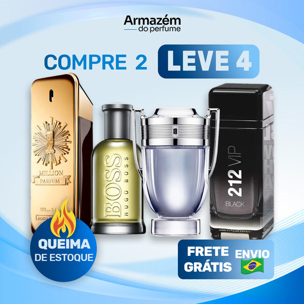 4 Perfumes Masculinos (100ml) - Invictus | 1 Million | Hugo Boss | 212 Vip Black (5 Anos Armazém do Perfume)