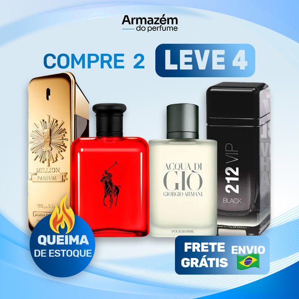 4 Perfumes Masculinos (100ml) - Acqua de Gió | 212 VIP Black | 1 Million | Polo RED (5 Anos Armazém do Perfume)