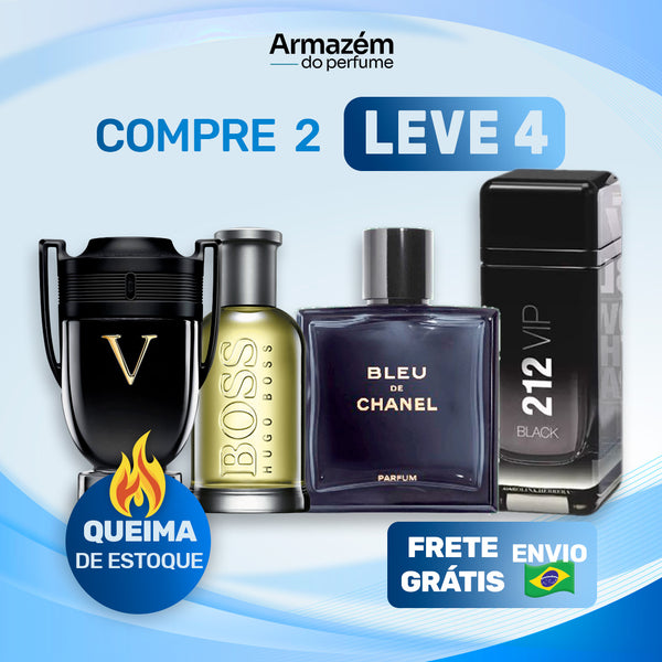 4 Perfumes Masculinos (100ml) - Bleu de Chanel | 212 VIP Black | Hugo Boss | Invictus Victory (5 Anos Armazém do Perfume)