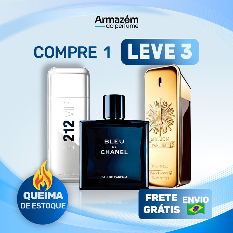 Combo 3 Perfumes Masculinos Importados (100ml) - 212 Vip Men | BLEU | 1 Million |  (5 Anos Armazém do Perfume)