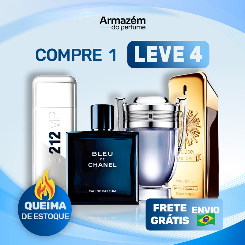 Combo 4 Perfumes Masculinos Importados (100ml) - 212 Vip Men | BLEU | Invictus | 1 Million |  (5 Anos Armazém do Perfume)