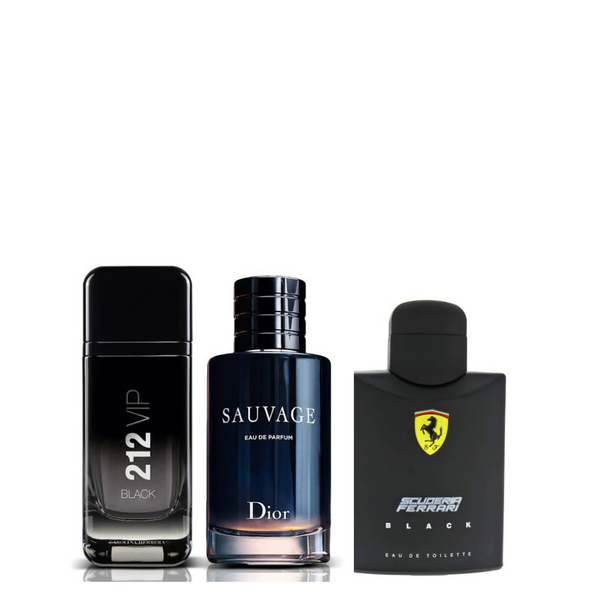 Combo com 3 Perfumes - 212 Vip Black, Sauvage Dior e Ferrari Black